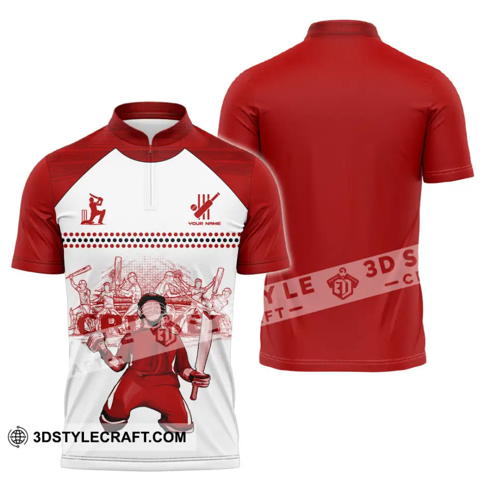 Unisex Shirt Custom Cricket Player Red Design Shirt Zipper Polo Shirt / S T shirt