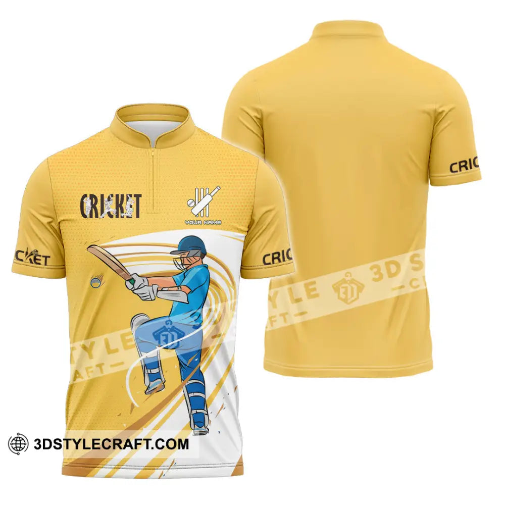 Unisex Shirt Custom Cricket Player Yellow Design Shirt Zipper Polo Shirt / S T shirt