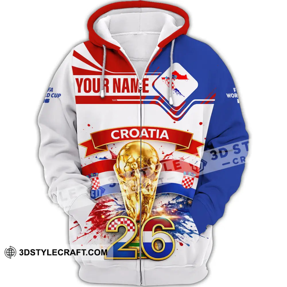 Unisex Shirt - Custom Croatia Fifa World Cup 2026 3D Shirt Zipper Hoodie / S T-shirt