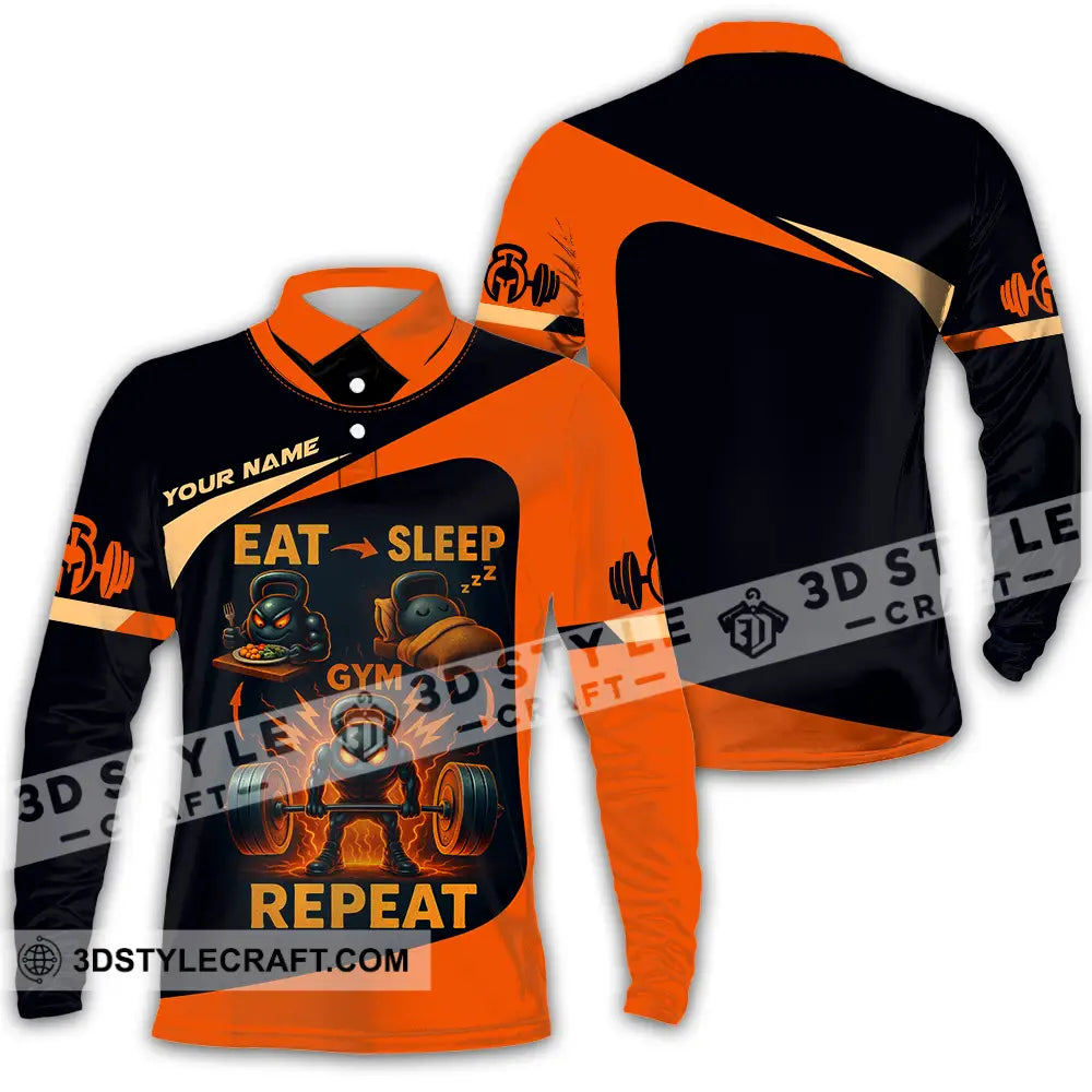 Unisex Shirt Custom Eat Sleep Gym And Repeat Shirt Long Sleeve Polo / S T shirt