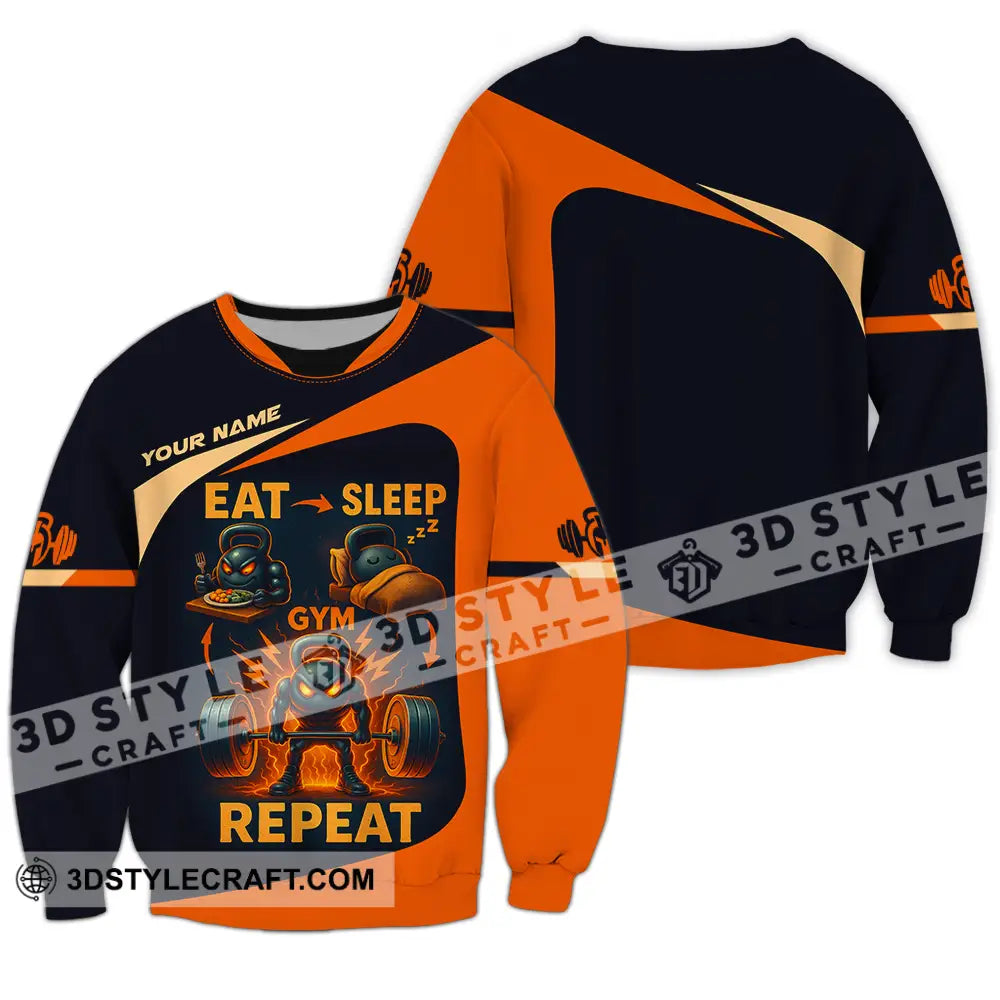 Unisex Shirt Custom Eat Sleep Gym And Repeat Shirt Long Sleeve / S T shirt