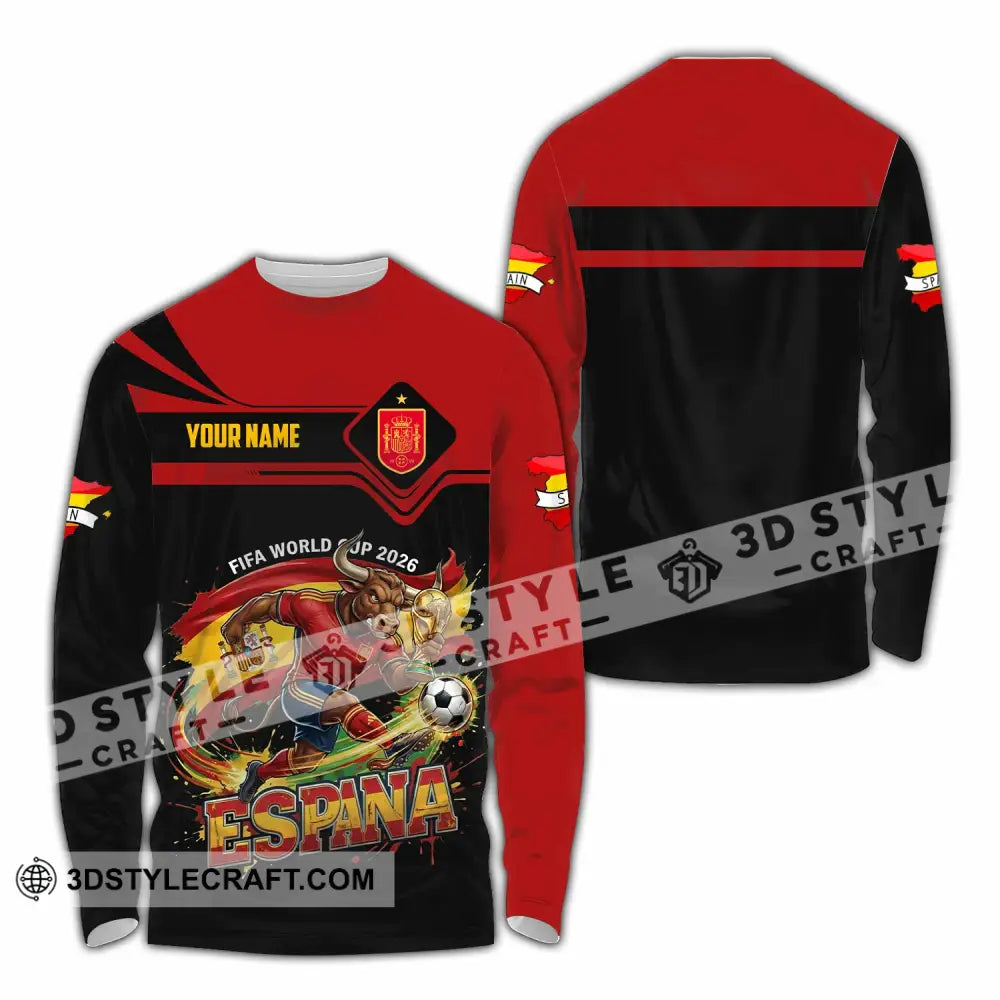 Unisex Shirt - Custom Espana Spain Fifa World Cup 2026 3D Shirt Long Sleeve Shirt / S T-shirt