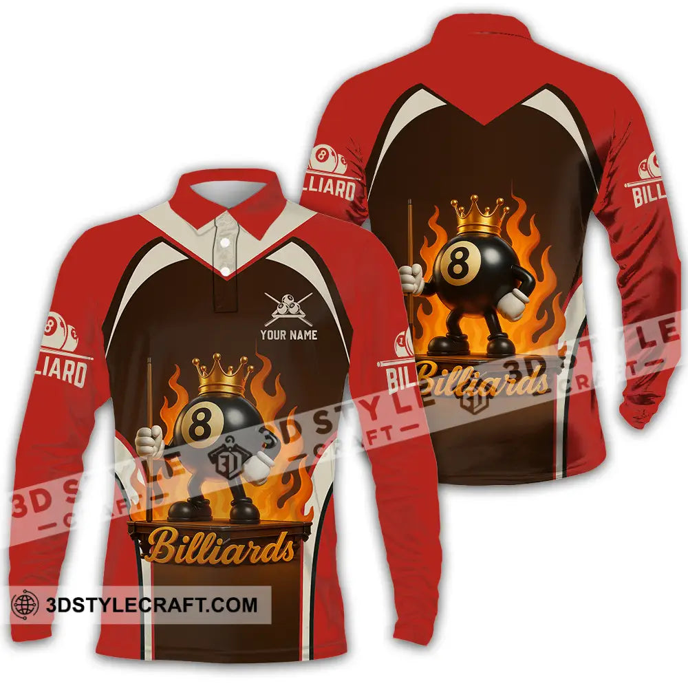 Unisex Shirt - Custom Fire Billiard Shirt Long Sleeve Polo / S T-shirt