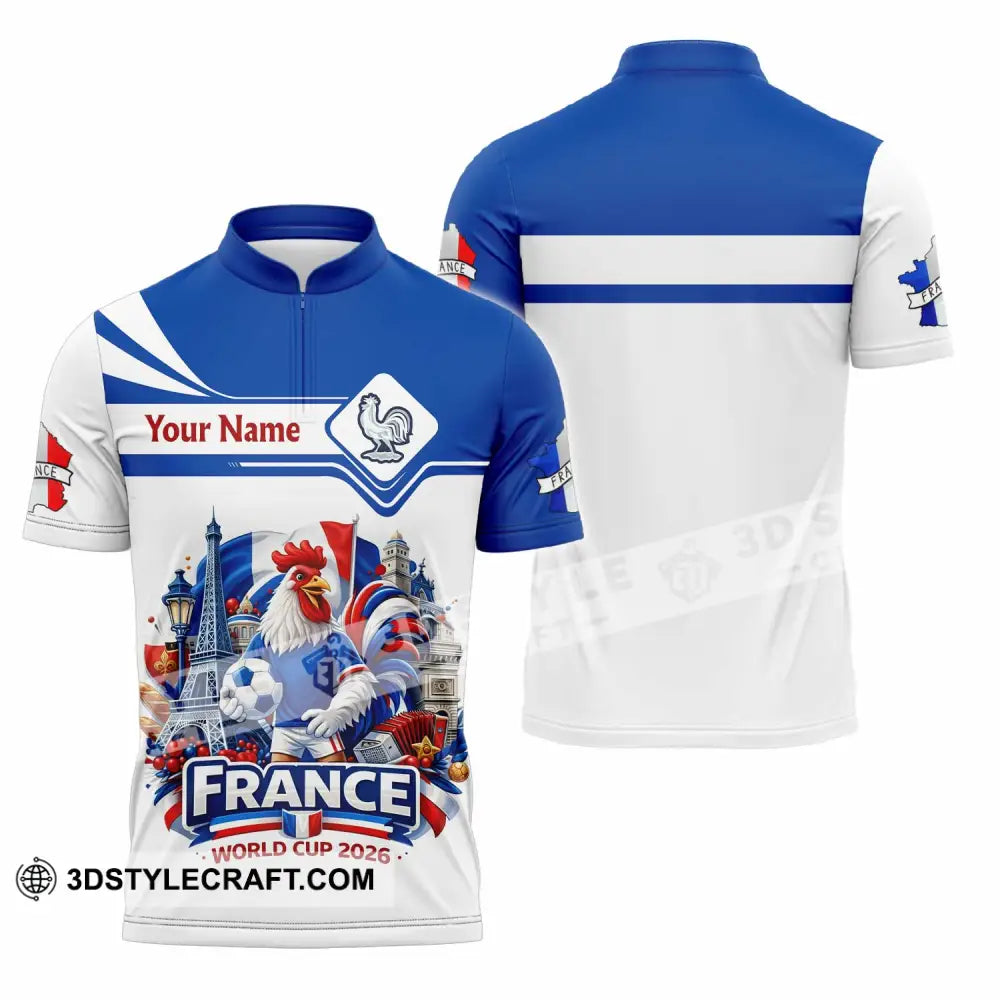 Unisex Shirt - Custom France Fifa World Cup 2026 3D Shirt Zipper Polo Shirt / S T-shirt