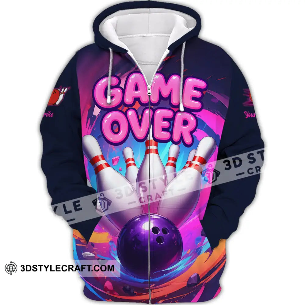 Unisex Shirt - Custom Funny Bowling Game Purple Shirt Zipper Hoodie / S T-shirt
