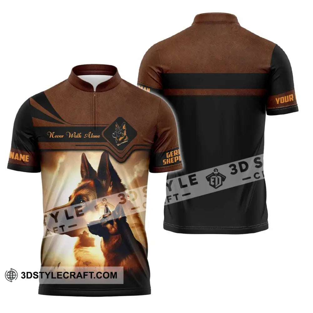 Unisex Shirt - Custom German Shepherd Never Walk Alone Shirt Zipper Polo Shirt / S T-shirt