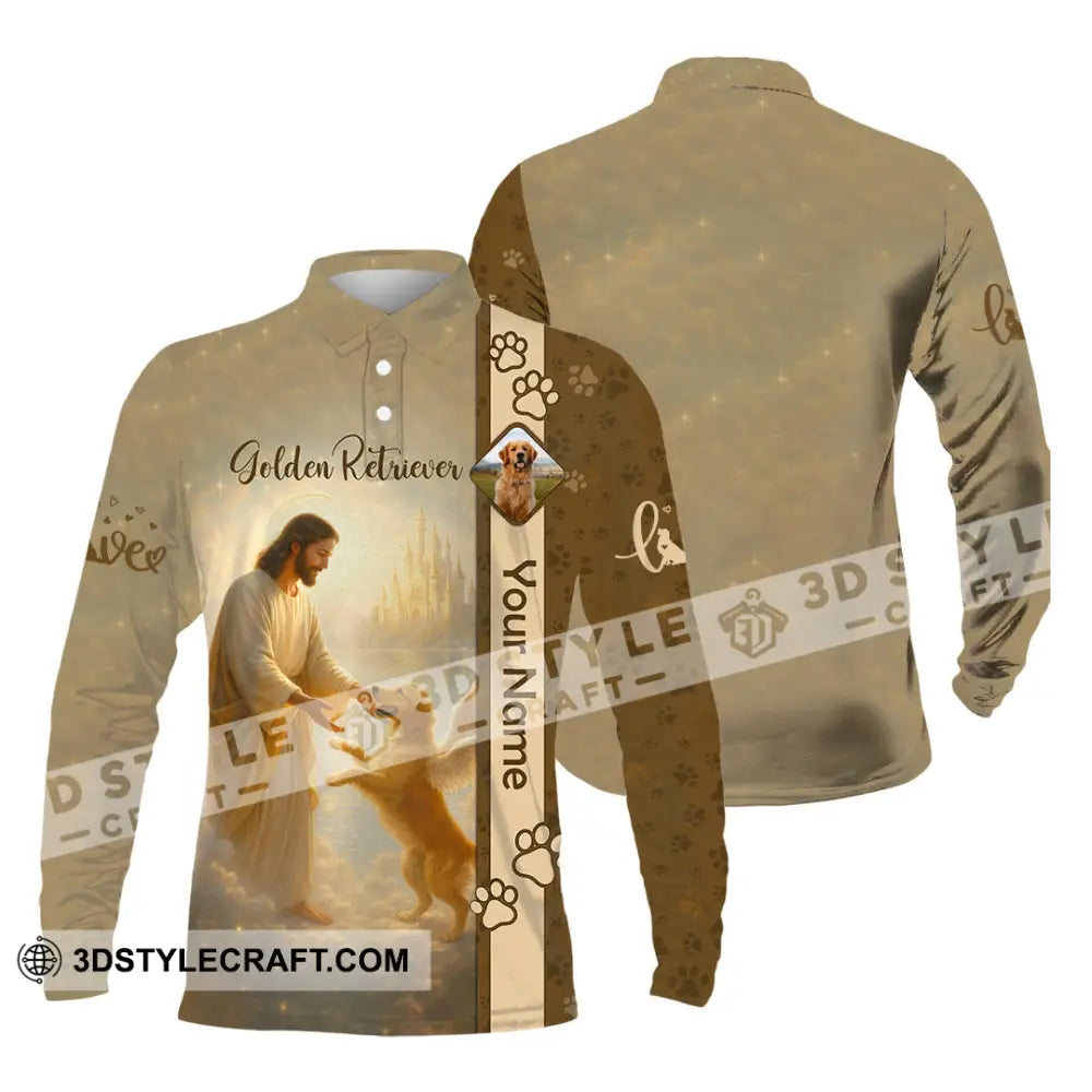 Unisex Shirt - Custom Golden Retriever And God Shirt Long Sleeve Polo / S T-shirt