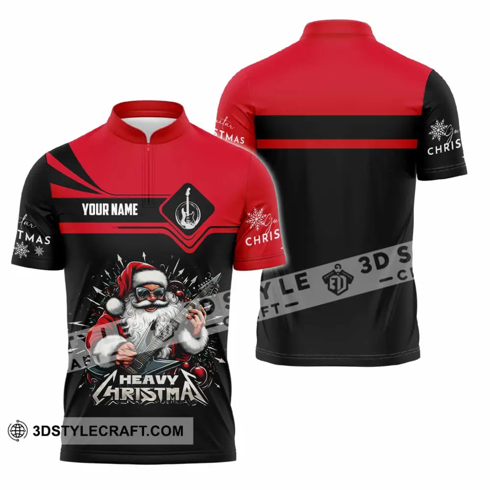 Unisex Shirt - Custom Guitarist Santa Shirt Zipper Polo Shirt / S T-shirt