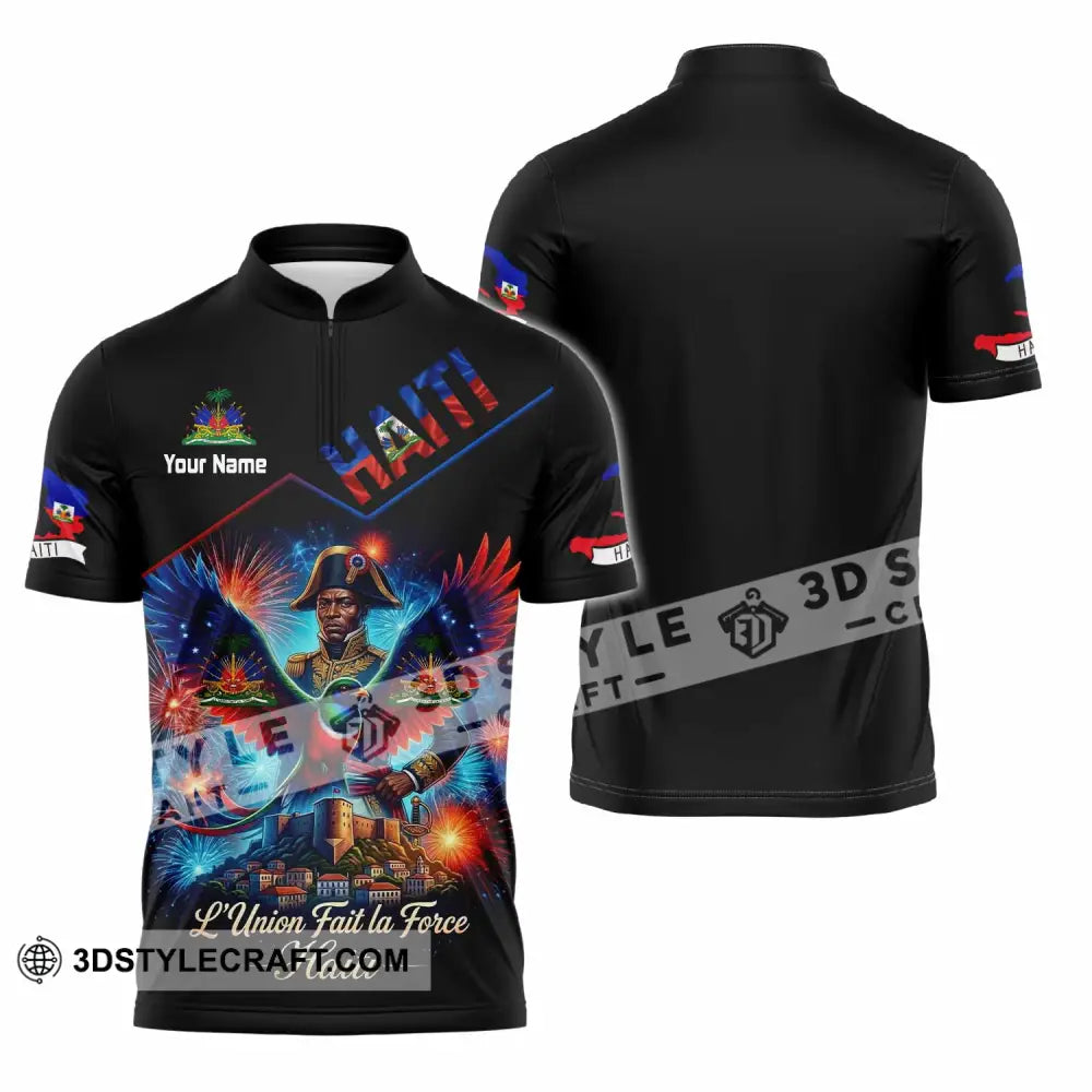 Unisex Shirt - Custom Haiti L’Union Fait La Force Shirt - Zipper Polo Shirt / S - T-shirt