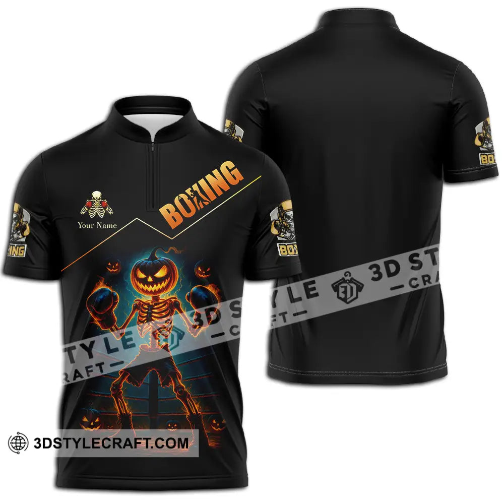 Unisex Shirt - Custom Halloween Boxing Lover Sport Shirt Zipper Polo Shirt / S T-shirt