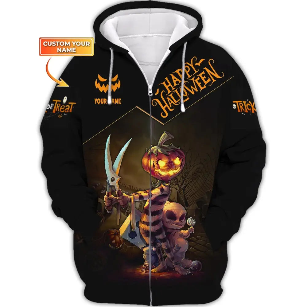 Unisex Shirt Custom Halloween T-Shirt Happy For Zipper Hoodie / S