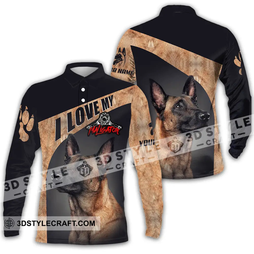 Unisex Shirt - Custom I Love My Belgian Malinois Pet Lover Shirt Long Sleeve Polo / S T-shirt