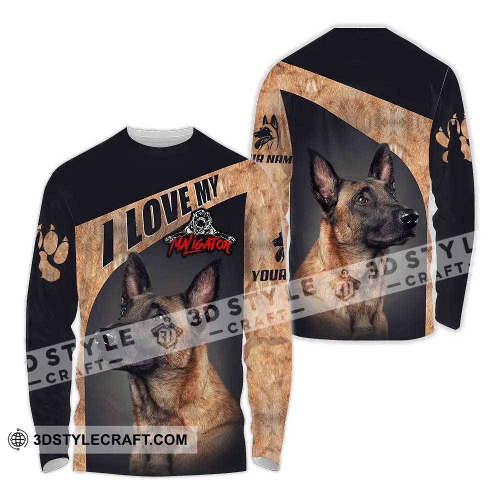 Unisex Shirt - Custom I Love My Belgian Malinois Pet Lover Shirt Long Sleeve Shirt / S T-shirt