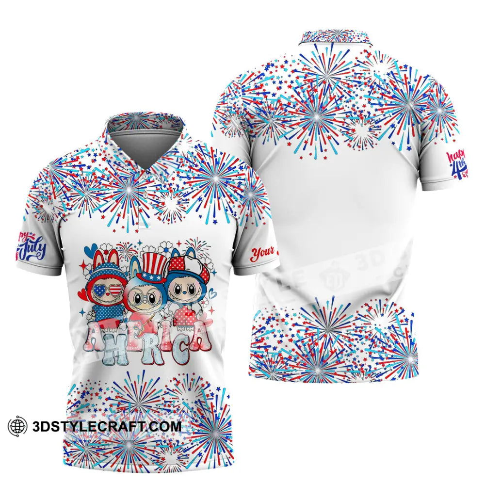 Unisex Shirt Custom Labubu The Monsters Cute Shirt America Happy Fourth of July Cute Collectible Gift Polo Shirt / S T