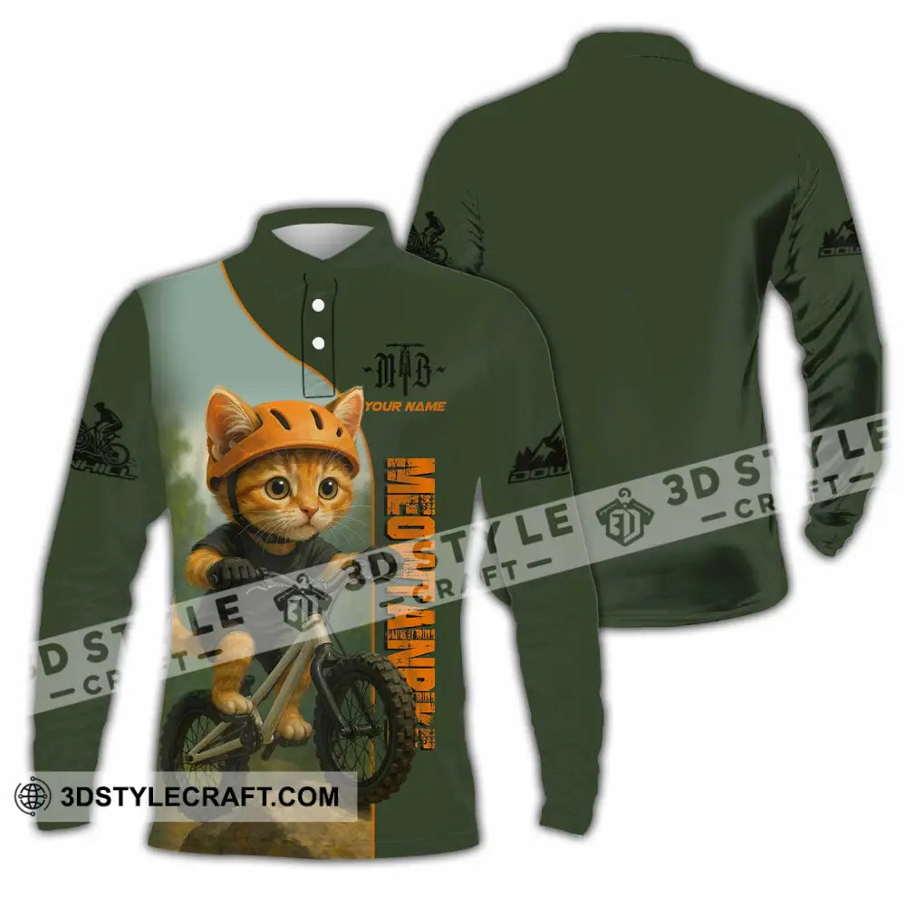 Unisex Shirt - Custom Meowtain Bike Shirt Long Sleeve Polo / S T-shirt
