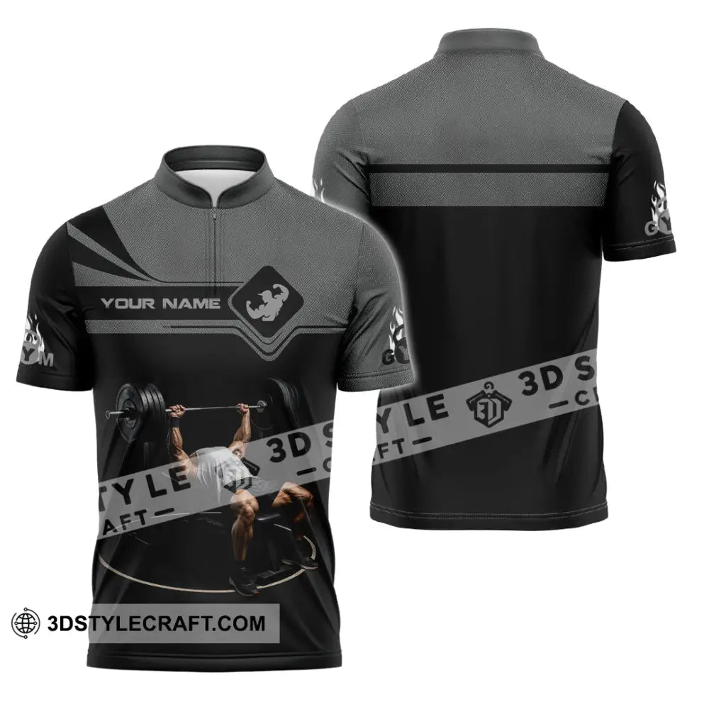 Unisex Shirt - Custom Muscular Man Weightlifting Sports Shirt Zipper Polo Shirt / S T-shirt