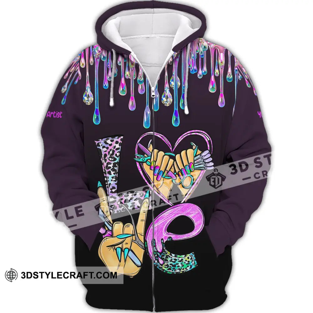 Unisex Shirt Custom Nails Artist Shirt Zipper Hoodie / S T shirt