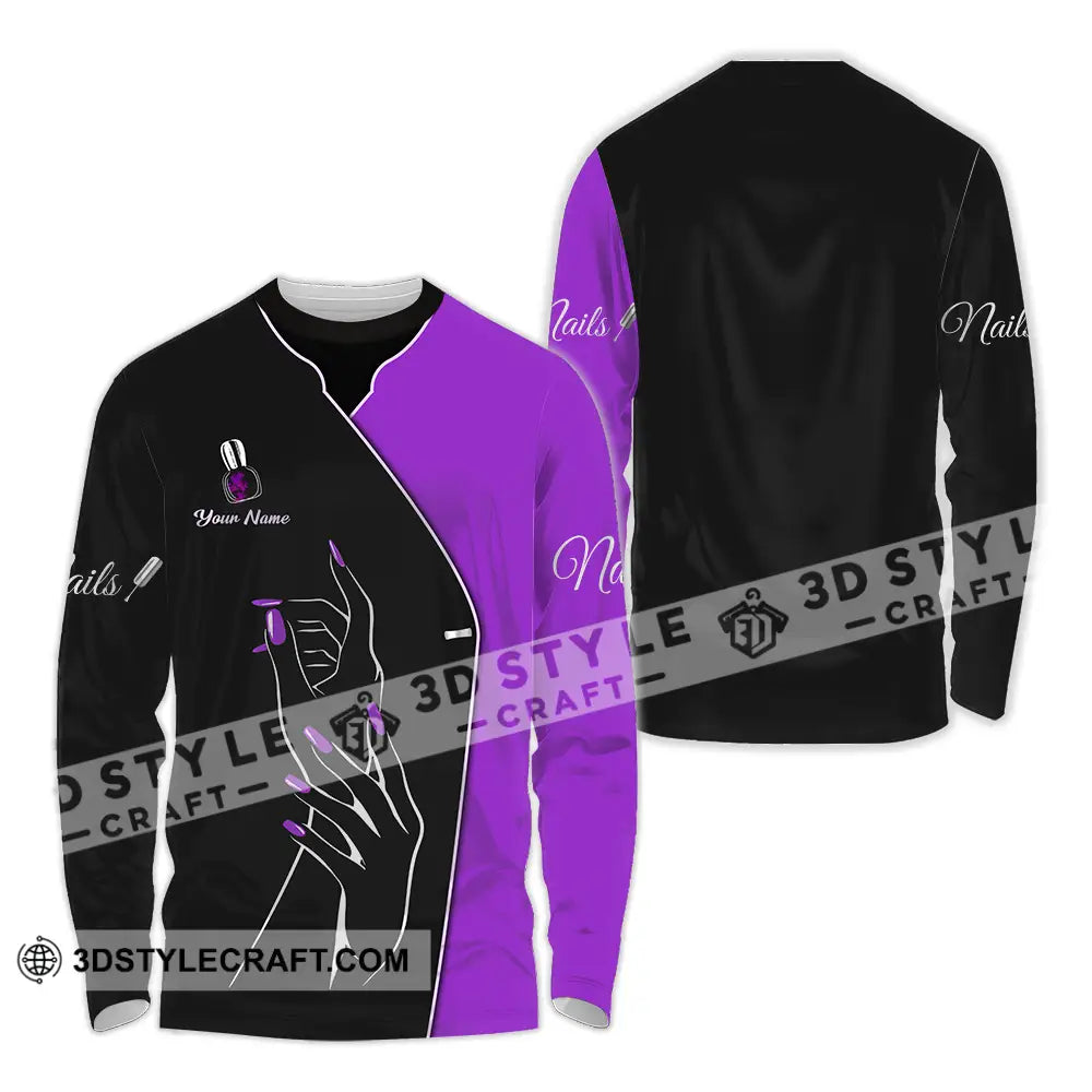 Unisex Shirt - Custom Nails Lover Purple Shirt Long Sleeve Shirt / S T-shirt