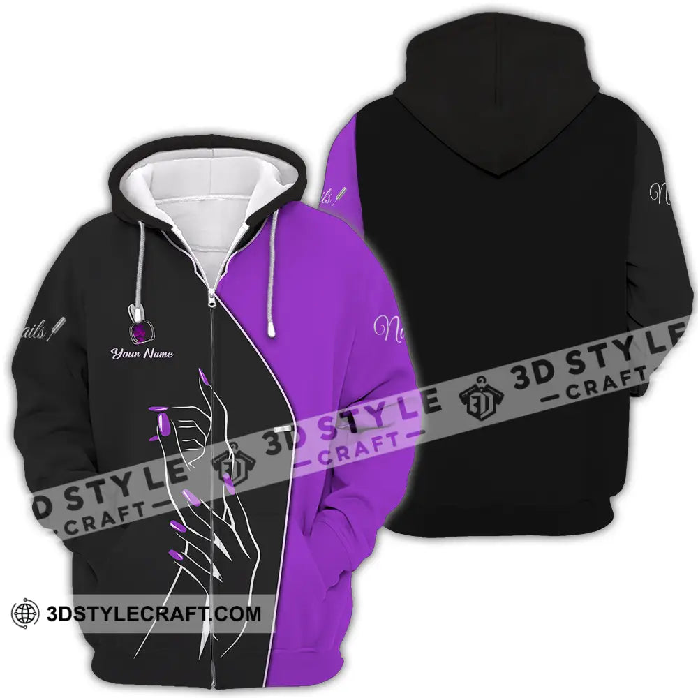 Unisex Shirt - Custom Nails Lover Purple Shirt Zipper Hoodie / S T-shirt