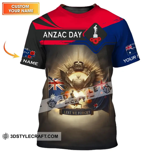 Unisex Shirt - Custom Name 3D Shirt - Anzac Day Lest We Forget style option 1