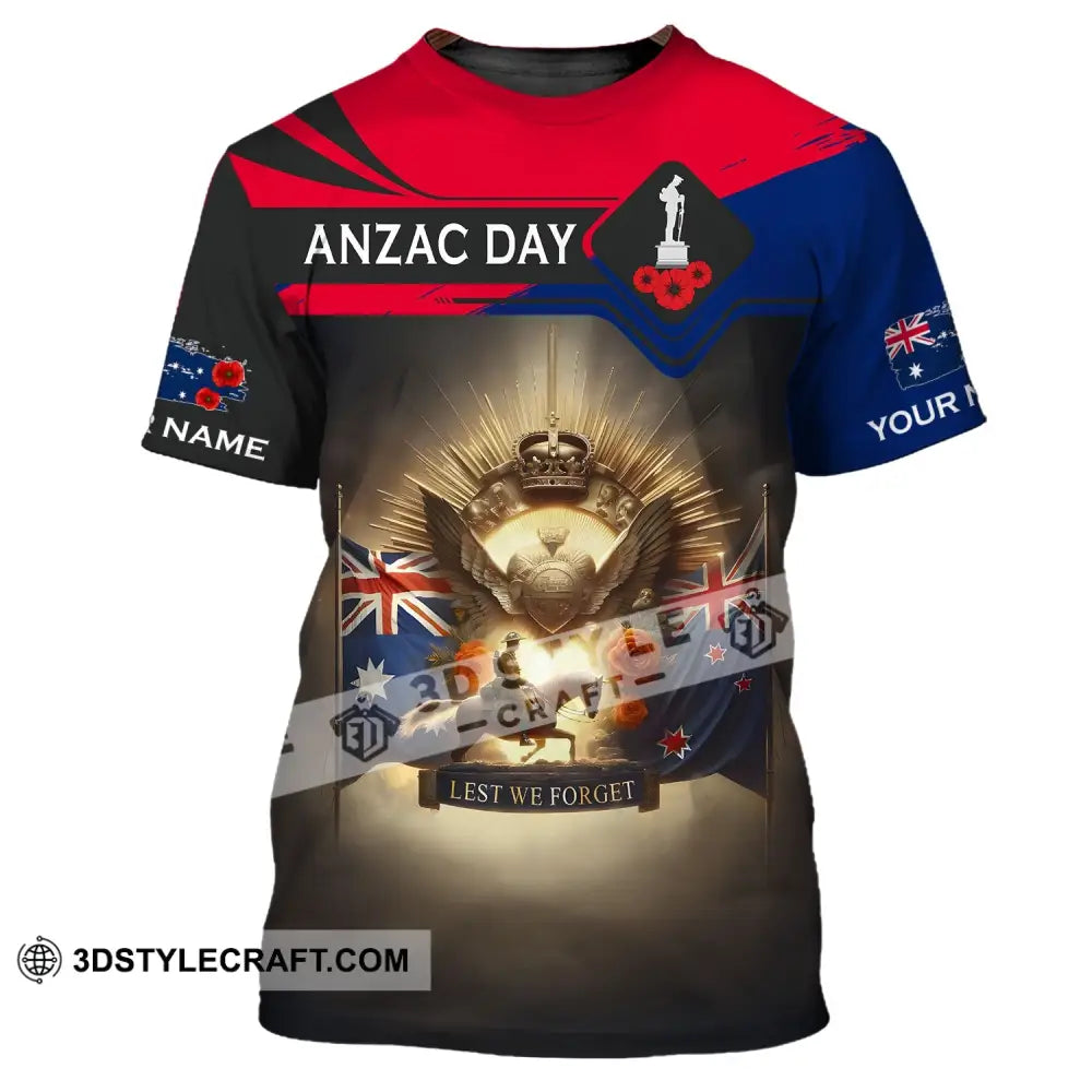 Unisex Shirt - Custom Name 3D Anzac Day Lest We Forget T-Shirt / S T-Shirt