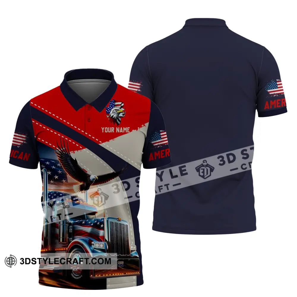 Unisex Shirt - Custom Name 3D Eagle Truck America Flag Color Polo / S T-Shirt