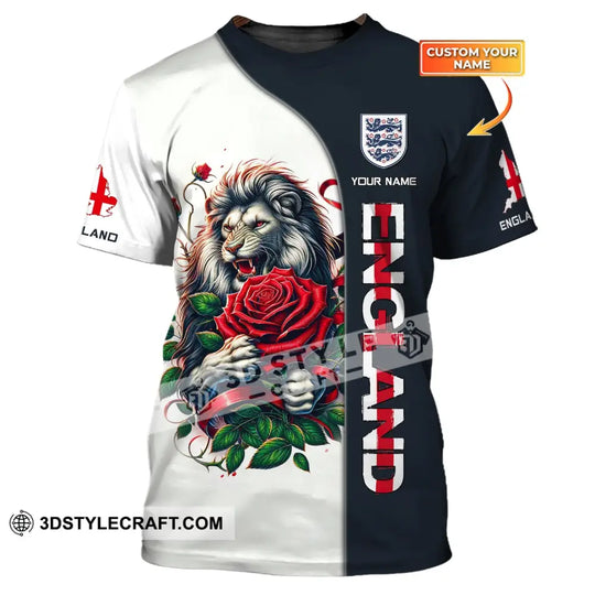Unisex Shirt - Custom Name 3D Shirt - England Map, Red Rose Lion Shirt style option 1