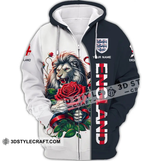 Unisex Shirt - Custom Name 3D Shirt - England Map, Red Rose Lion Shirt style option 2