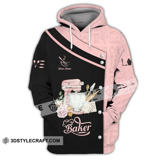 Unisex Shirt - Custom Name 3D Shirt For Baker, Making Cake, Pink And Back style option 3