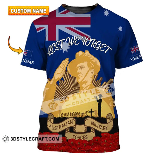 Unisex Shirt - Custom Name 3D Shirt - Lest We Forget Anzac Day style option 1