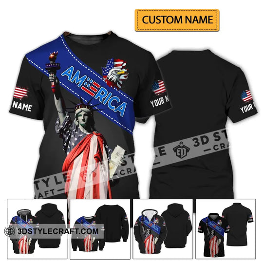 Unisex Shirt - Custom Name 3D Shirt - Liberties America Flag Color style option 2