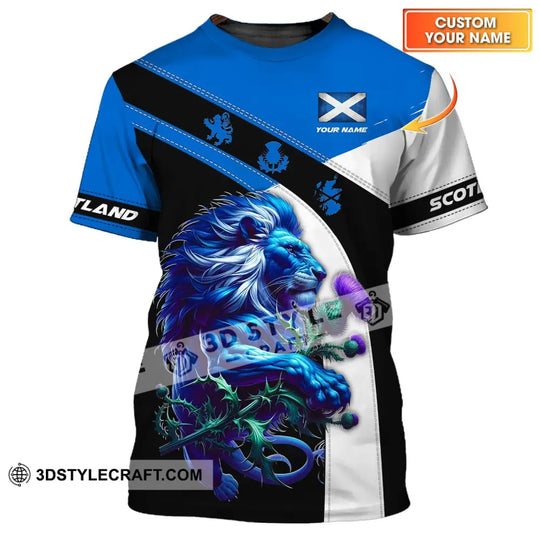 Unisex Shirt - Custom Name 3D Shirt - Scotland Blue And White Lion Shirt style option 1