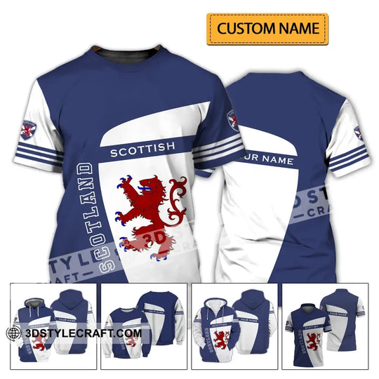 Unisex Shirt - Custom Name 3D Shirt - Scotland Scottish Lover, Blue And White Design style option 2