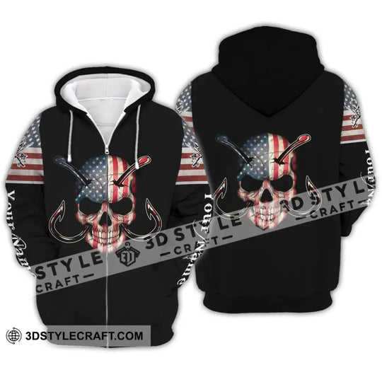 Unisex Shirt - Custom Name America Skull Fishing Shirt style option 3