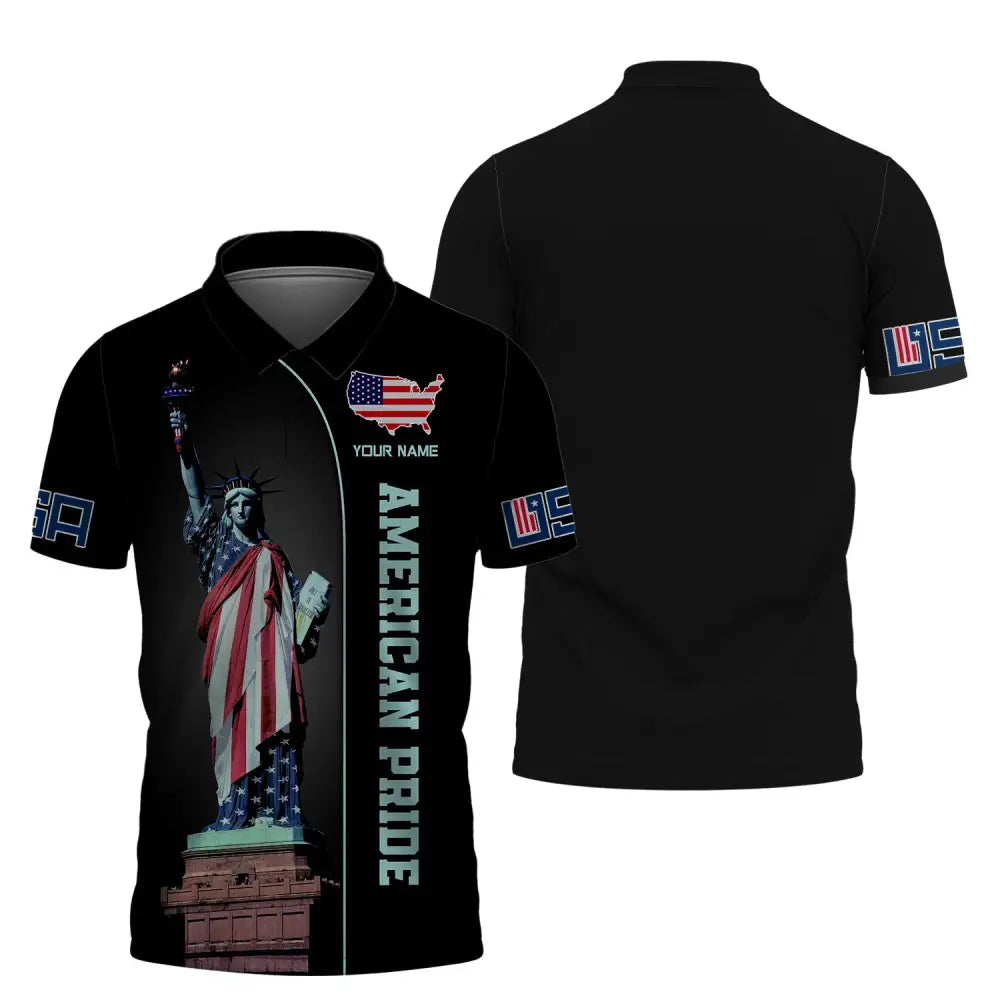 Unisex Shirt Custom Name American Pride Independence Day Statue Of Liberty T-Shirt Polo / S