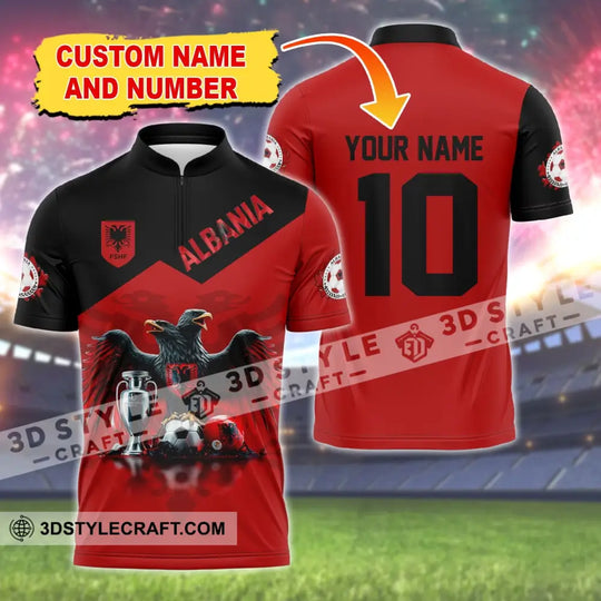 Unisex Shirt, Custom Name and Number Albania Football Polo Shirt, Euro 2024 Albania Football Hoodie Long Sleeve Shirt style option 1