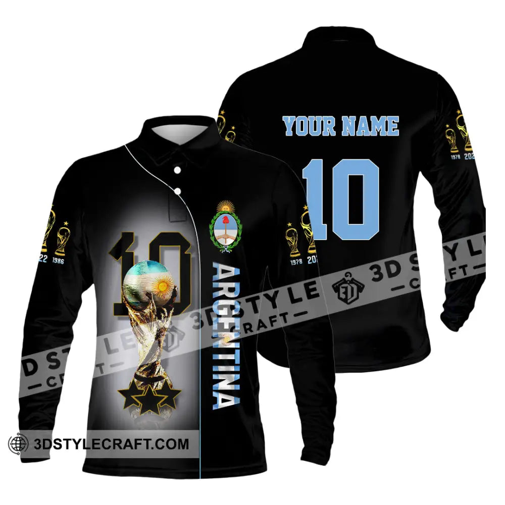 Unisex Shirt Custom Name And Number Argentina T-Shirt Lover Gift Long Sleeve Polo / S T-Shirt