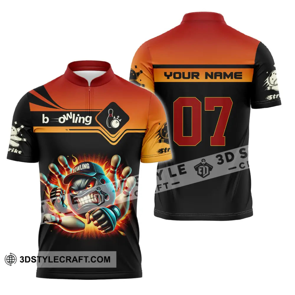 Unisex Shirt Custom Name And Number Bowling Polo Long Sleeve T-Shirt Zipper / S T-Shirt