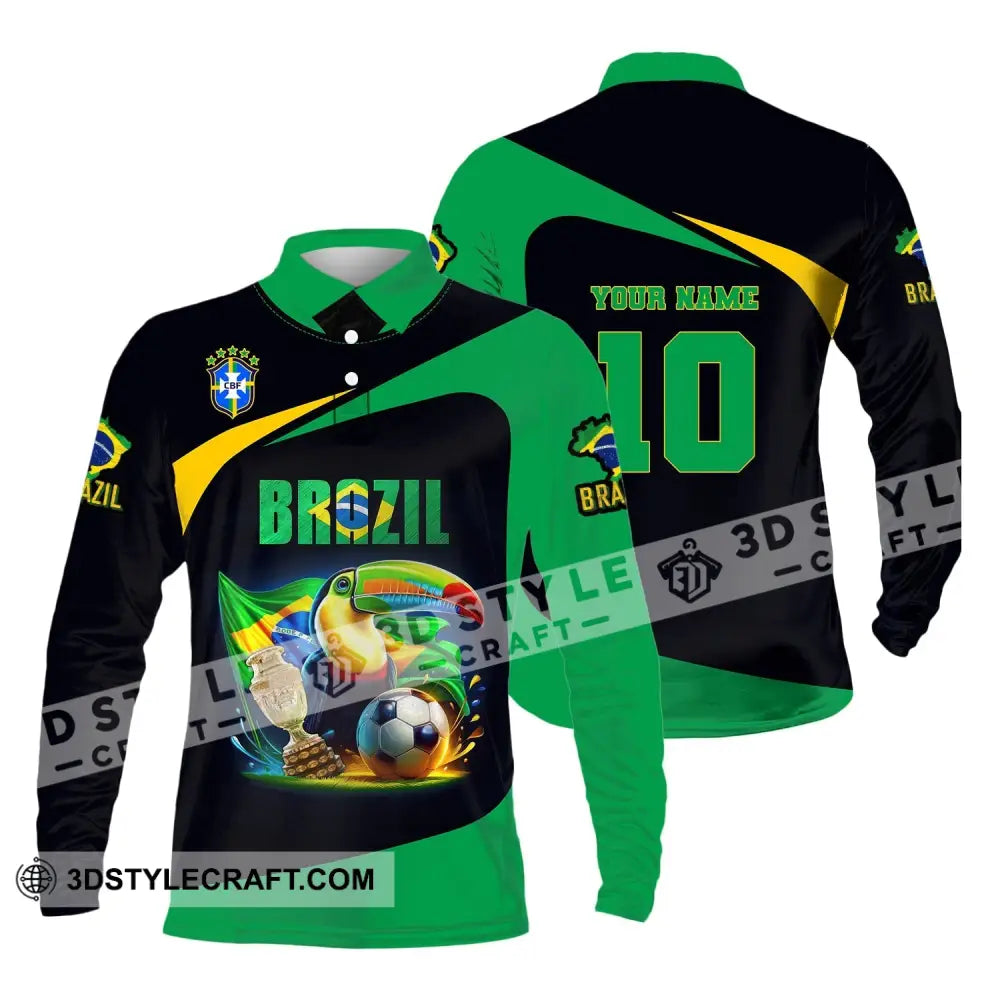 Unisex Shirt Custom Name And Number Brazil Football Euro 2024 Polo Long Sleeve / S T-Shirt