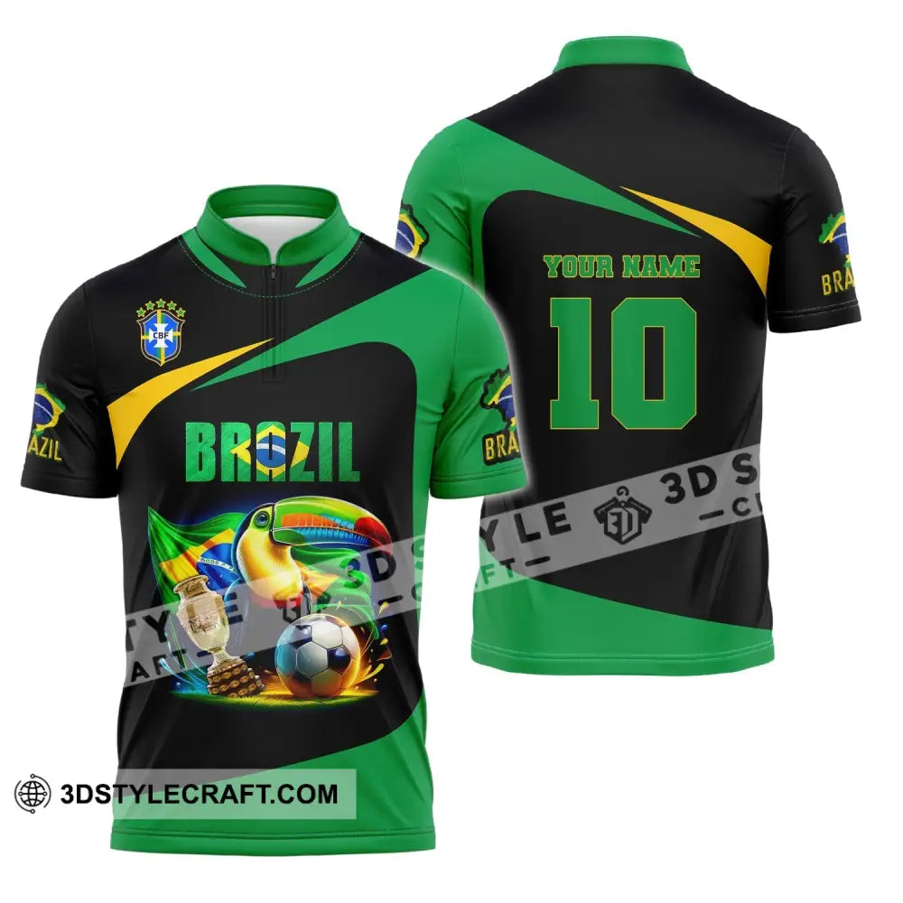 Unisex Shirt Custom Name And Number Brazil Football Euro 2024 Polo Long Sleeve Zipper / S T-Shirt