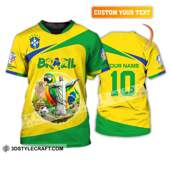 Unisex Shirt, Custom Name and Number Brazil Football T-Shirt, Brazil Copa 2024 Football Polo Long Sleeve Shirt style option 2