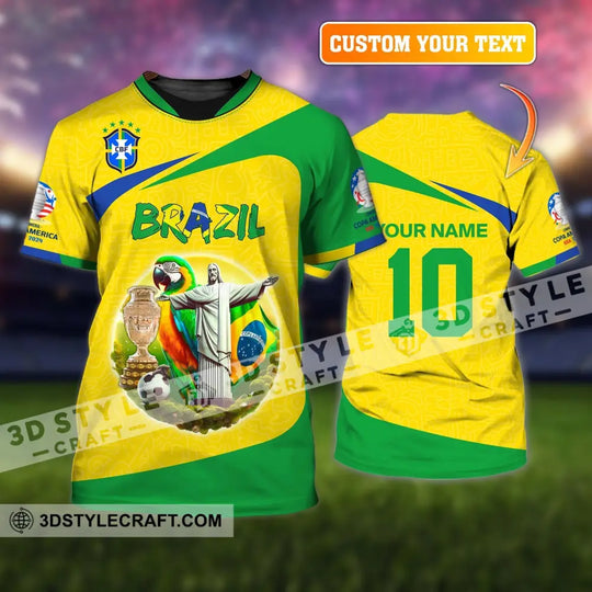 Unisex Shirt, Custom Name and Number Brazil Football T-Shirt, Brazil Copa 2024 Football Polo Long Sleeve Shirt style option 1
