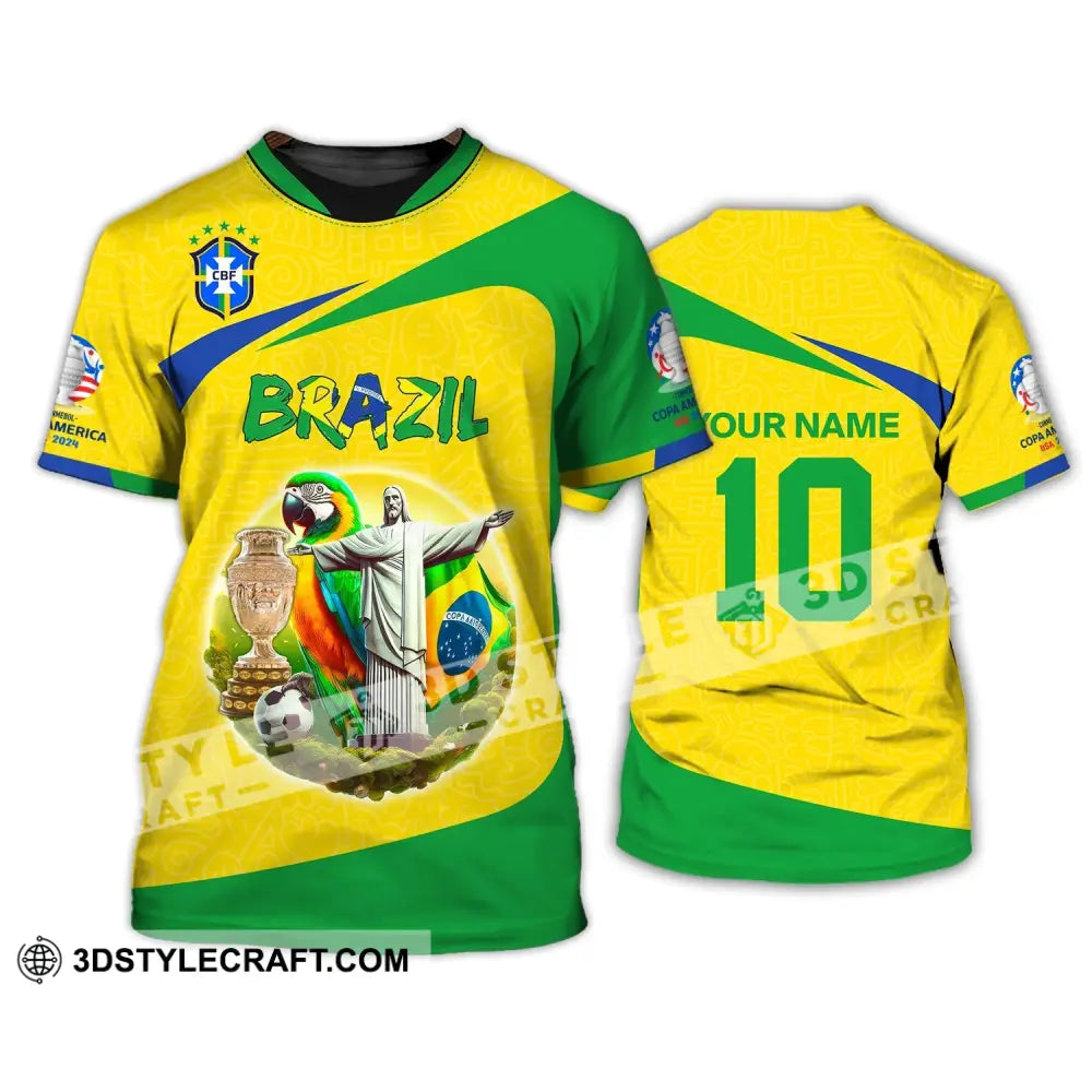 Unisex Shirt Custom Name And Number Brazil Football T-Shirt Copa 2024 Polo Long Sleeve / S