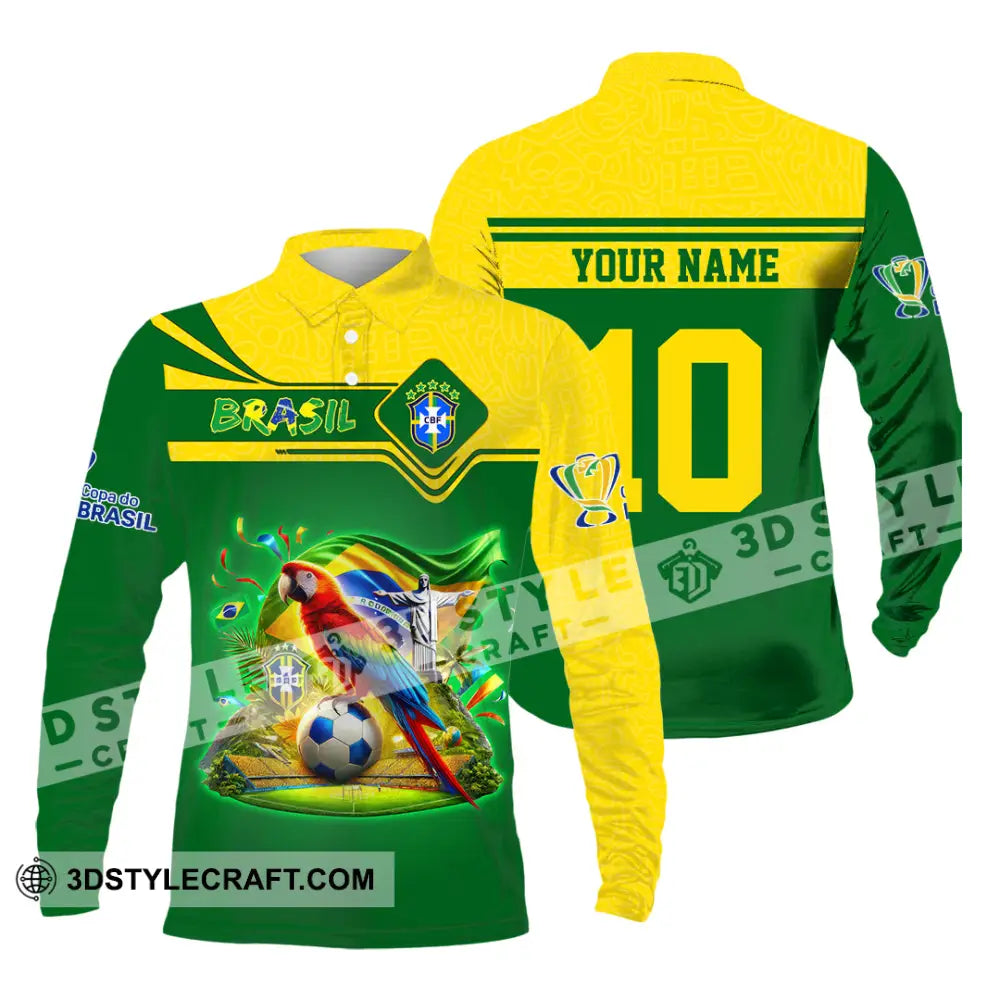Unisex Shirt Custom Name and Number Brazil Football T-Shirt Brazil Football Polo Long Sleeve Shirt T-Shirt