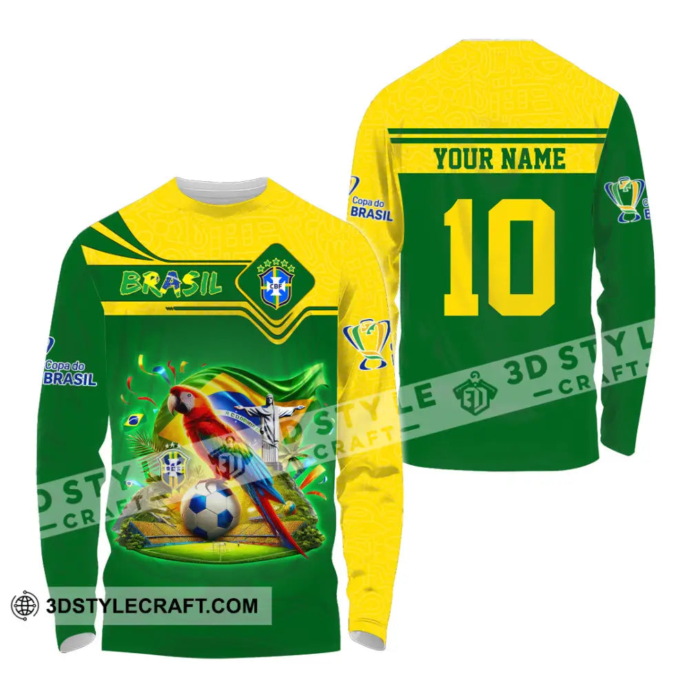 Unisex Shirt Custom Name and Number Brazil Football T-Shirt Brazil Football Polo Long Sleeve Shirt T-Shirt