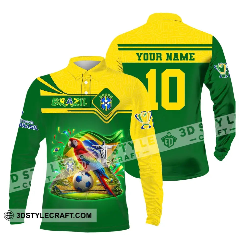 Unisex Shirt Custom Name And Number Brazil Football T-Shirt Polo Long Sleeve / S