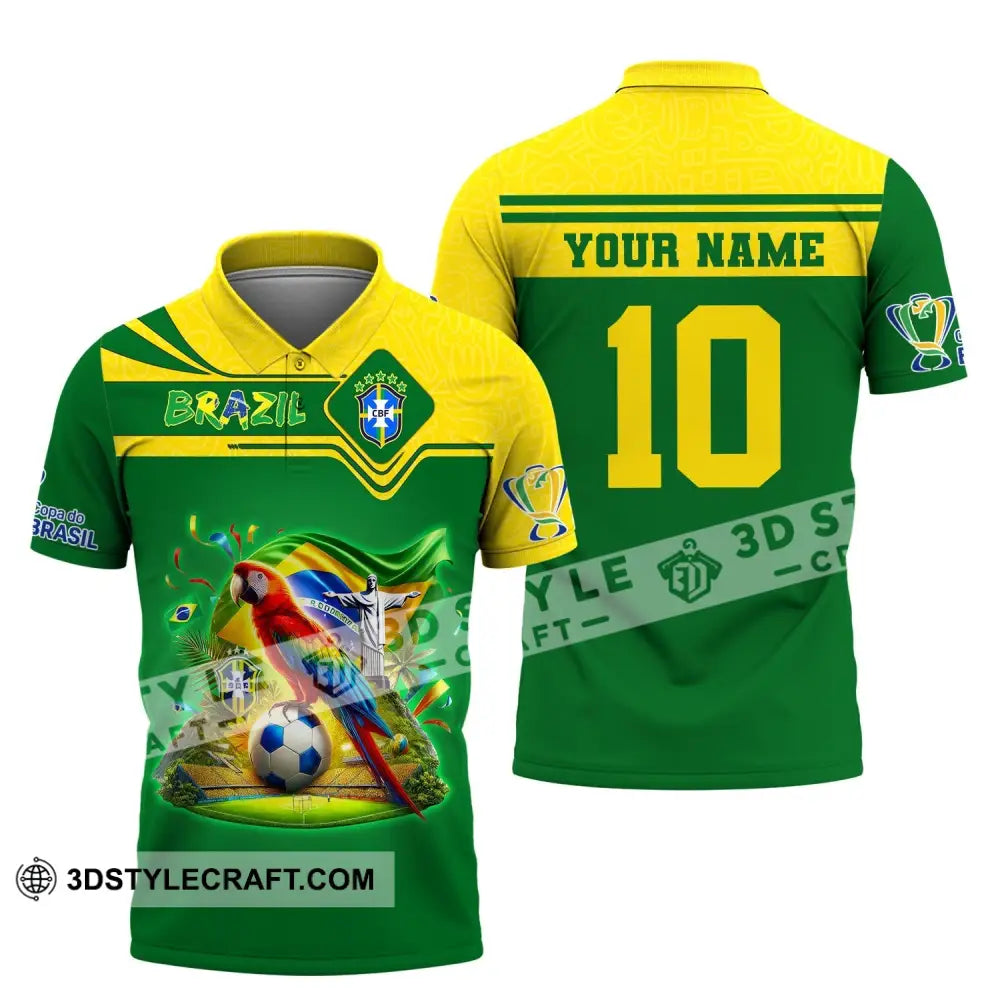 Unisex Shirt Custom Name And Number Brazil Football T-Shirt Polo Long Sleeve / S