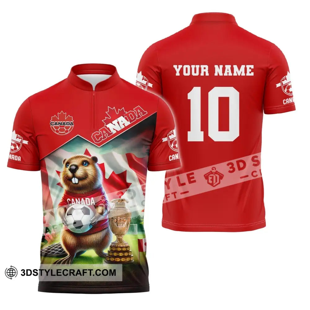 Unisex Shirt Custom Name And Number Canada Football Polo Euro 2024 Hoodie Long Sleeve Zipper / S