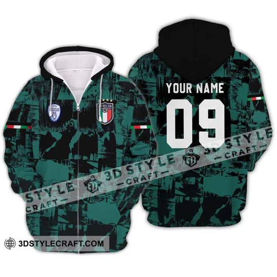 Unisex Shirt - Custom Name And Number Shirt, Euro 2024 Italy National Team Black And Green style option 2