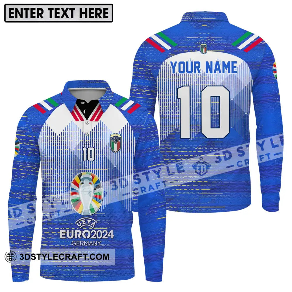 Unisex Shirt - Custom Name And Number Euro 2024 Italy National Team Long Sleeve Polo / S T-Shirt